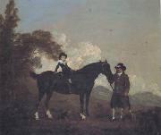 Thomas Gooch A Child on A Hunter Held by a Groom and Tow Terriers in a Landscape oil on canvas